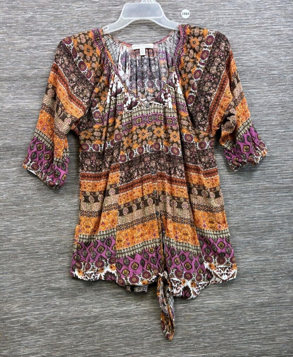 Farmer's Market By One World Floral Peasant Blouse Women's Size XL Woven Boho